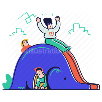 playground, play, child, slide, elephant, boy, girl